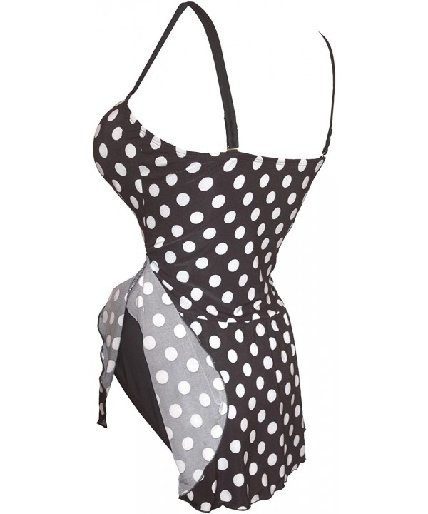 Plus Size Women's Swimsuit Bathing Suit Tankini Skirt Swimwear Swimdress - Black With White Dots - C212293F6ZV $49.25-One-Pieces