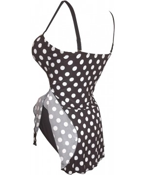 Plus Size Women's Swimsuit Bathing Suit Tankini Skirt Swimwear Swimdress - Black With White Dots - C212293F6ZV $49.25-One-Pieces