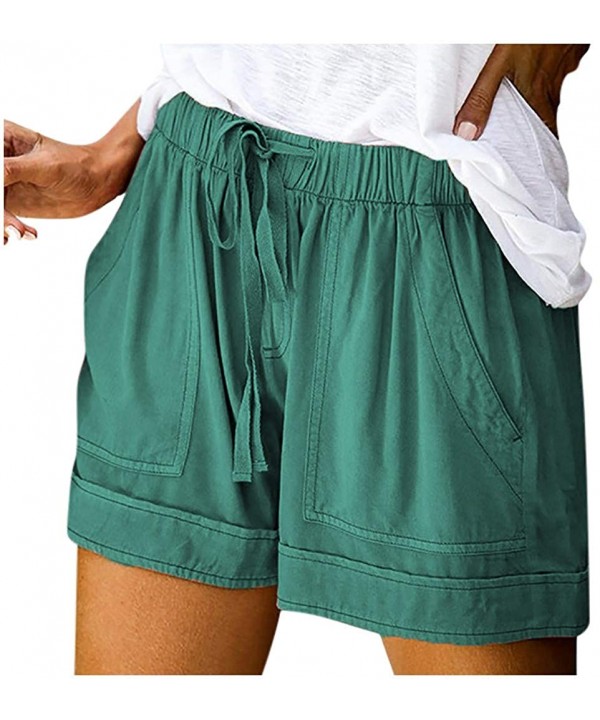 Casual Womens Short Pants Drawstring Splice Elastic Waist Pocketed Loose Shorts - Green - CK199RDZSLI $21.29-Board Shorts