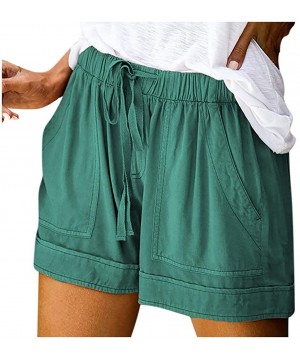 Casual Womens Short Pants Drawstring Splice Elastic Waist Pocketed Loose Shorts - Green - CK199RDZSLI $21.29-Board Shorts