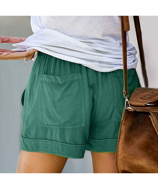 Casual Womens Short Pants Drawstring Splice Elastic Waist Pocketed Loose Shorts - Green - CK199RDZSLI $21.29-Board Shorts