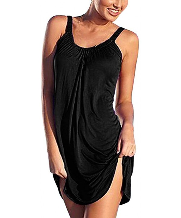 Women Summer Casual Slip Relaxed Strappy Sleeveless Beach Short Mini Dress - A-black - C1188WH07Q2 $10.23-Cover-Ups