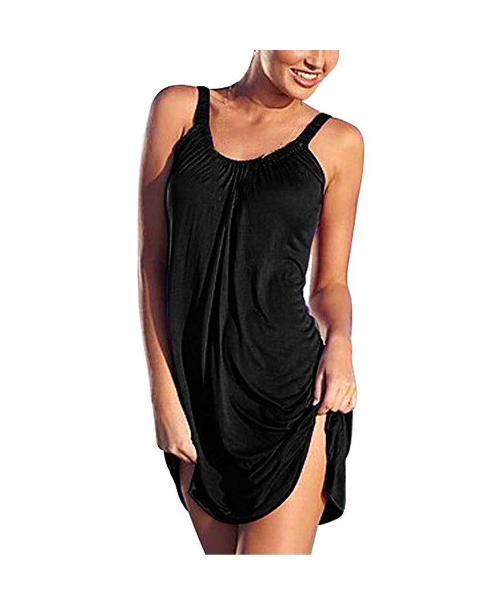 Women Summer Casual Slip Relaxed Strappy Sleeveless Beach Short Mini Dress - A-black - C1188WH07Q2 $10.23-Cover-Ups