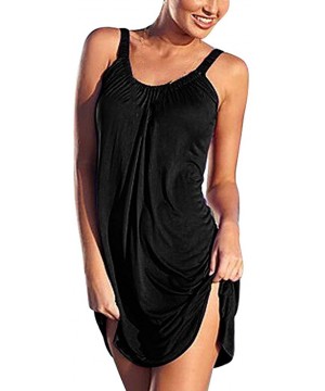 Women Summer Casual Slip Relaxed Strappy Sleeveless Beach Short Mini Dress - A-black - C1188WH07Q2 $10.23-Cover-Ups