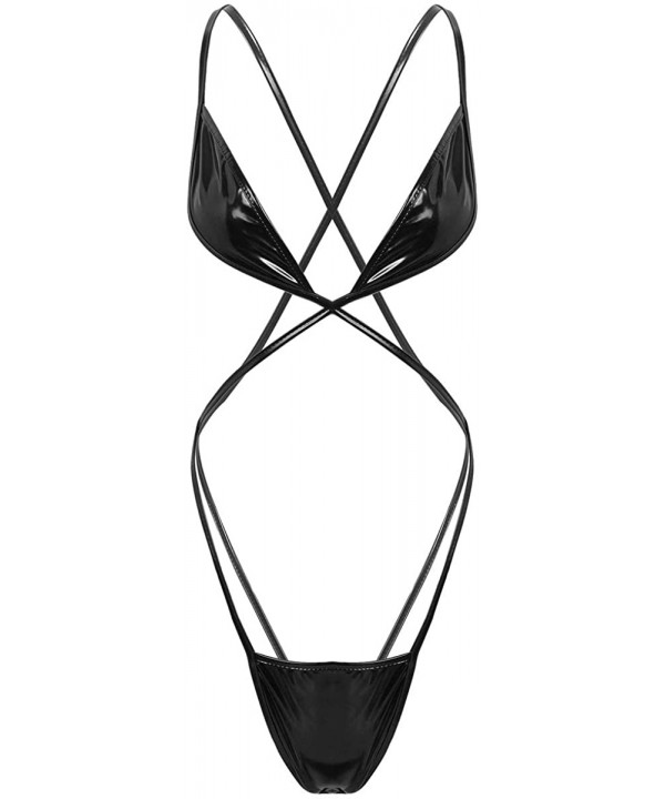 Women's Shiny Metallic Micro Bikini Lingerie Bodysuit Swimsuit Sling Shot Triangle Bathing Suit - Black Type a - CI1987AIAW0 ...