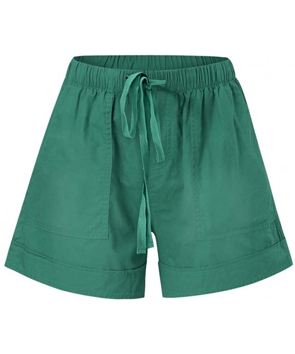 Casual Womens Short Pants Drawstring Splice Elastic Waist Pocketed Loose Shorts - Green - CK199RDZSLI $21.29-Board Shorts