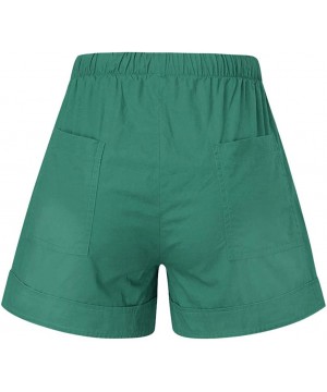 Casual Womens Short Pants Drawstring Splice Elastic Waist Pocketed Loose Shorts - Green - CK199RDZSLI $21.29-Board Shorts