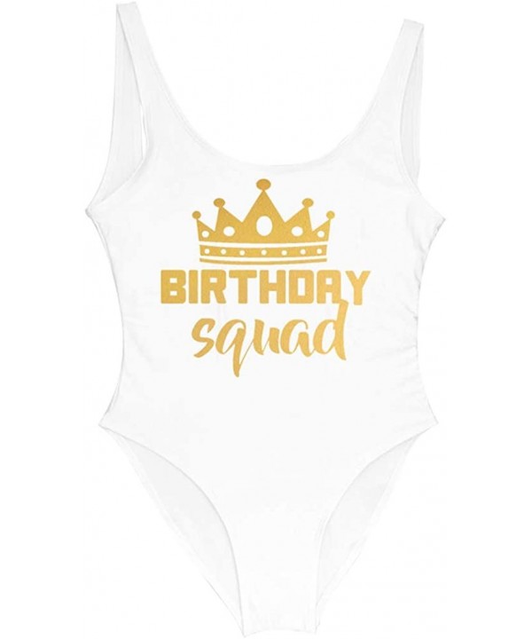 Women's Letter Print Birthday Queen & Squad One Piece Swimsuit Beachwears - 10 - CJ196ETAG9Y $23.53-One-Pieces