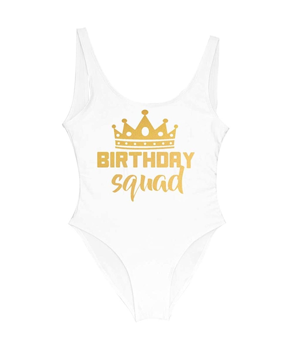 Women's Letter Print Birthday Queen & Squad One Piece Swimsuit Beachwears - 10 - CJ196ETAG9Y $23.53-One-Pieces