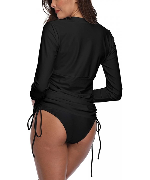 Women Rash Guard Swim Shirt Long Sleeve One Piece Half Zipper Adjustable Ruched Side Swimsuit UV Sun Protection Anra102 - CQ1...