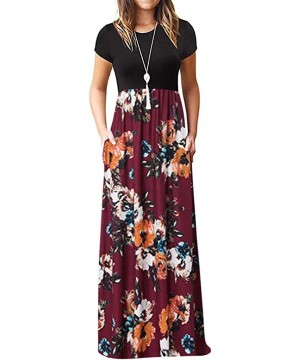 Vestido Women's O-Neck Print T Shirt Maxi Tank Long Swing Dress - Wine O - CF18T7MGEET $12.74-Cover-Ups