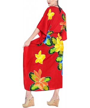 Women's Kaftan Beach Cover Up Night Casual Evening Dress Solid Plain - Red_m848 - CN129WXDJT1 $26.77-Cover-Ups