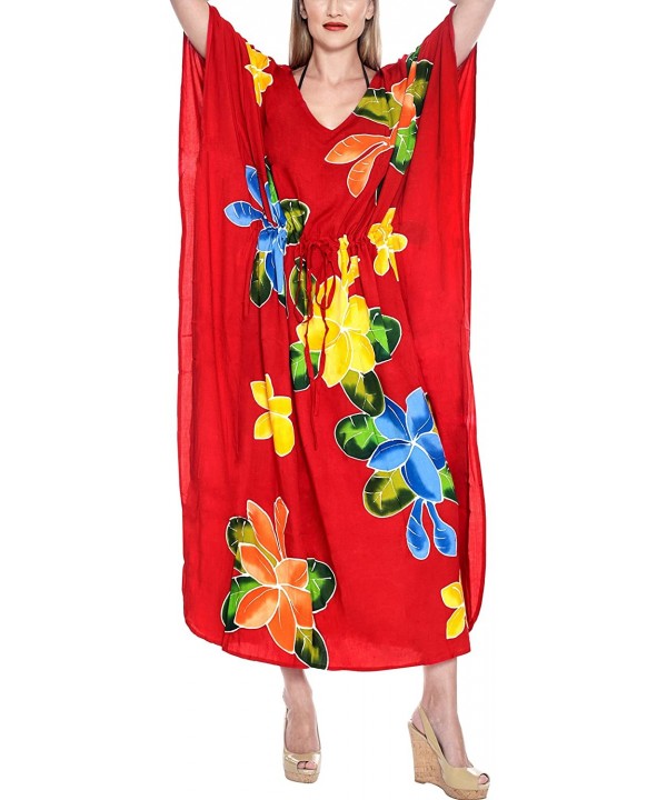 Women's Kaftan Beach Cover Up Night Casual Evening Dress Solid Plain - Red_m848 - CN129WXDJT1 $26.77-Cover-Ups