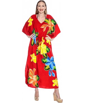 Women's Kaftan Beach Cover Up Night Casual Evening Dress Solid Plain - Red_m848 - CN129WXDJT1 $26.77-Cover-Ups