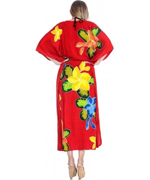 Women's Kaftan Beach Cover Up Night Casual Evening Dress Solid Plain - Red_m848 - CN129WXDJT1 $26.77-Cover-Ups