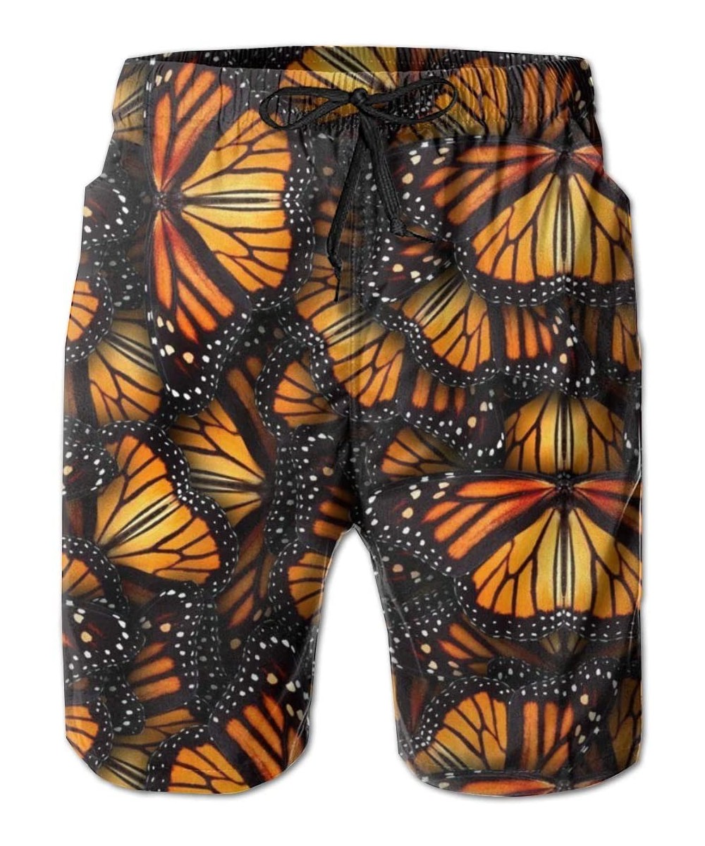 Men Bathing Suit Swim Trunks Quick Dry Beach Shorts - Heaps of Orange Monarch Butterflies - Heaps of Orange Monarch Butterfli...