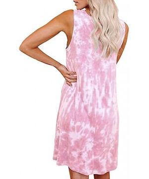 Women Tie-dye Print Sleeveless Mini Dress Casual Round Neck Rainbow Short Mini Dress - Pink - C3199HSMQMI $15.58-Rash Guards