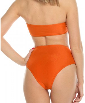 Womens Solid Padded High Waisted Bandeau Swimsuits Strapless Bikini Sets Two Piece Swimwear - 1 Orange - C11948RS4E7 $17.83-Sets