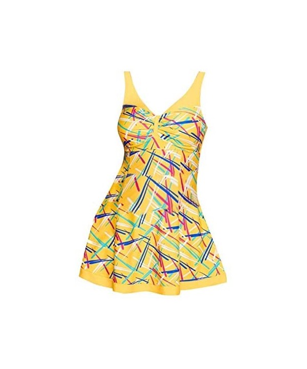 Women's Swimdress Tankini Set Bikini Dress Set Plus Size Swimsuit Bright Color Halterneck Swimwear with Shorts Yellow - CS18R...