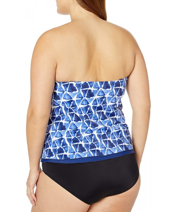 Women's Ruffle Bandeau Tankini Swimsuit Top - Navy//Atlantis - CK18Y5DEMOM $33.96-Tops