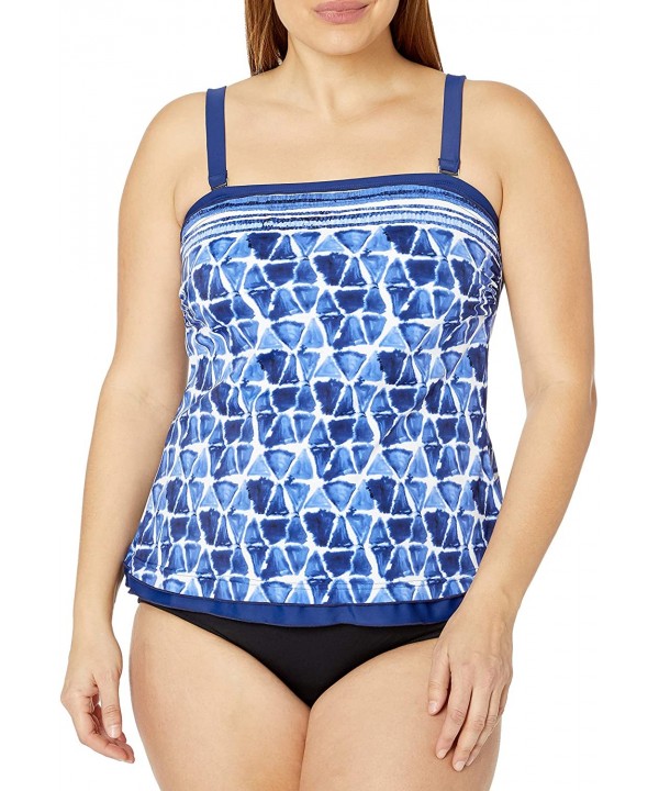 Women's Ruffle Bandeau Tankini Swimsuit Top - Navy//Atlantis - CK18Y5DEMOM $33.96-Tops