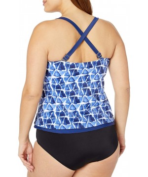 Women's Ruffle Bandeau Tankini Swimsuit Top - Navy//Atlantis - CK18Y5DEMOM $33.96-Tops