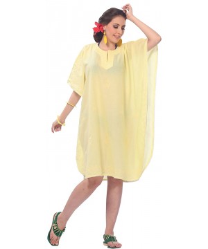 Women's Midi Caftan Boho Dress Sleep Wear Swim Cover Ups Embroidery A - Autumn Yellow_k685 - CT11OZYVBQV $21.21-Cover-Ups