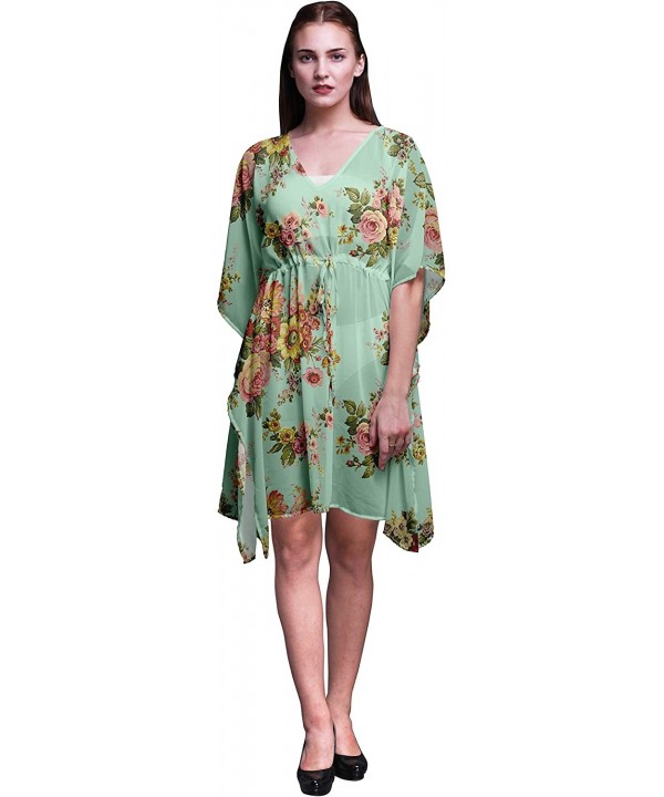 Short Caftan Midi Dress Beach Swimwear Cover up Womens Kaftan - Pastel Mint - CK18TXZO0ZW $30.51-Cover-Ups