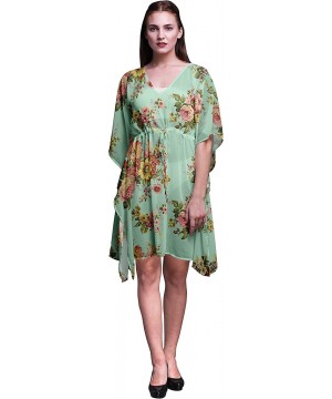 Short Caftan Midi Dress Beach Swimwear Cover up Womens Kaftan - Pastel Mint - CK18TXZO0ZW $30.51-Cover-Ups