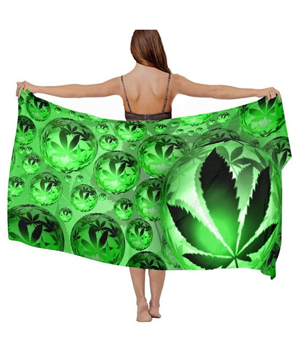 Women Chiffon Sarong Beach Bikini Cover Up Wedding Party Shawls Wraps - Pot Weed Leaf Pattern - CV196U4GTG2 $18.23-Cover-Ups