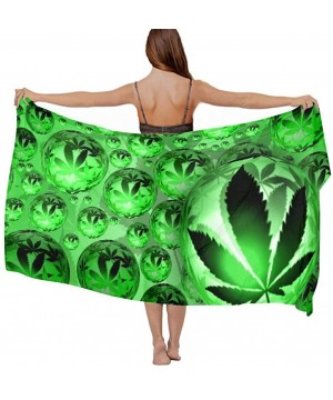 Women Chiffon Sarong Beach Bikini Cover Up Wedding Party Shawls Wraps - Pot Weed Leaf Pattern - CV196U4GTG2 $18.23-Cover-Ups