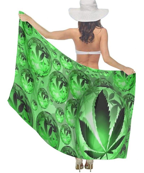 Women Chiffon Sarong Beach Bikini Cover Up Wedding Party Shawls Wraps - Pot Weed Leaf Pattern - CV196U4GTG2 $18.23-Cover-Ups