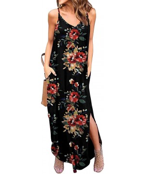 Summer Casual Maxi Dresses Cover Up Long Cami Sleeveless Beach Dress with Pocket for Women - Floral Black - CT18TKHHA69 $25.7...