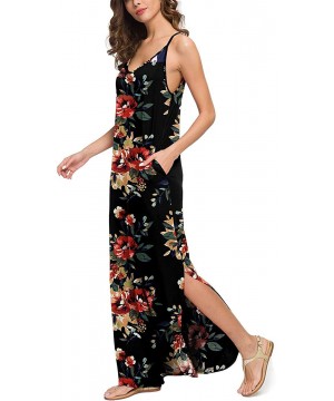 Summer Casual Maxi Dresses Cover Up Long Cami Sleeveless Beach Dress with Pocket for Women - Floral Black - CT18TKHHA69 $25.7...