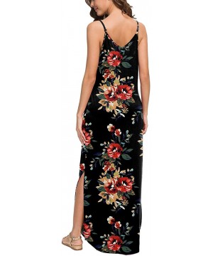 Summer Casual Maxi Dresses Cover Up Long Cami Sleeveless Beach Dress with Pocket for Women - Floral Black - CT18TKHHA69 $25.7...