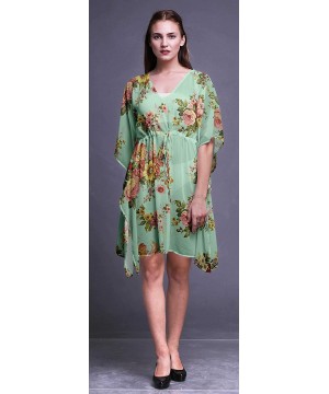 Short Caftan Midi Dress Beach Swimwear Cover up Womens Kaftan - Pastel Mint - CK18TXZO0ZW $30.51-Cover-Ups