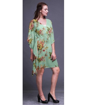 Short Caftan Midi Dress Beach Swimwear Cover up Womens Kaftan - Pastel Mint - CK18TXZO0ZW $30.51-Cover-Ups