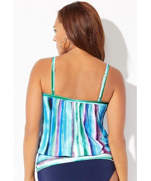 Women's Plus Size Blue White Blouson Tankini Top - Pastel Stripe - C5193K8GH80 $41.01-Tankinis