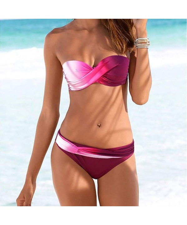 Swimwear Women Bathing Suit- Bikini Set 2 Piece Gradient Beachwear Swimsuit with Padded - S - CR18YZ88O0G $14.28-Sets