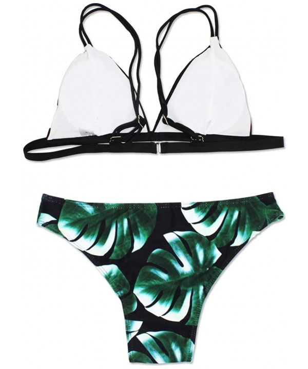 Women's Bikini Two Piece Swimsuit Leaf Print Bathing Suits Bikini Set - Black - CZ199CMGMHC $17.52-Sets