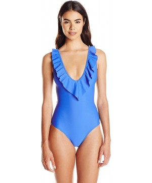 Women's Marci Ruffle Deep V-Neck One Piece Swimsuit with Cross Back Straps - Ultramarine - C311WMOD68R $27.41-One-Pieces