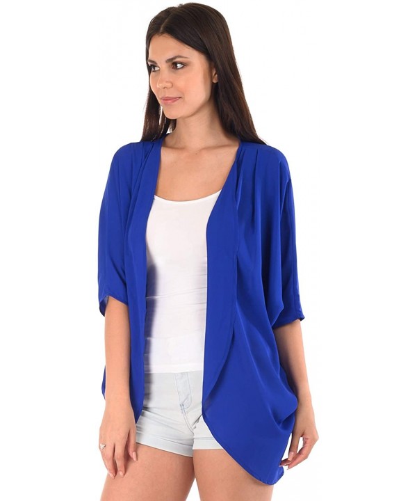 Women's Solid Chiffon Kimono Cardigan Swimwear Cover-Ups (Size S - 5X) - Royal - C918UZMU65X $22.04-Cover-Ups