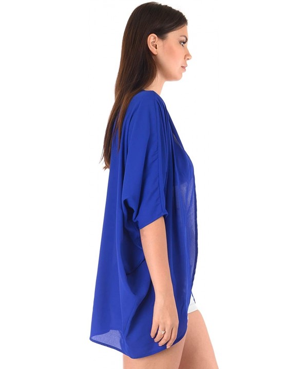 Women's Solid Chiffon Kimono Cardigan Swimwear Cover-Ups (Size S - 5X) - Royal - C918UZMU65X $22.04-Cover-Ups