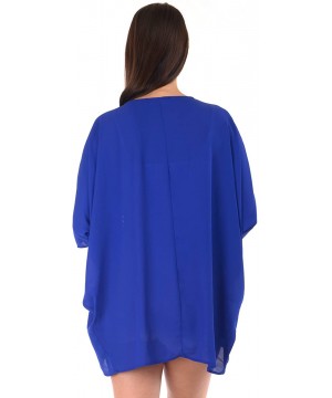 Women's Solid Chiffon Kimono Cardigan Swimwear Cover-Ups (Size S - 5X) - Royal - C918UZMU65X $22.04-Cover-Ups