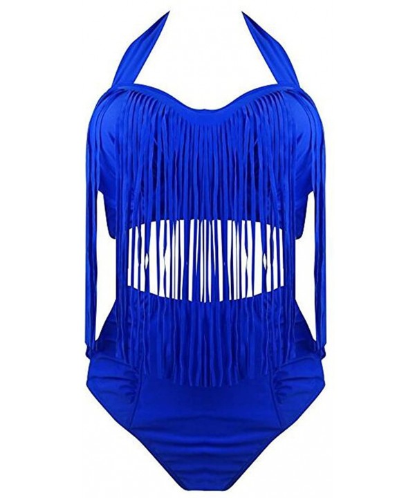 Womens Plus Size High Waist Fringe Swimwear Two Piece Swimsuit - Dark Blue - CR124NAQQZL $19.11-Sets