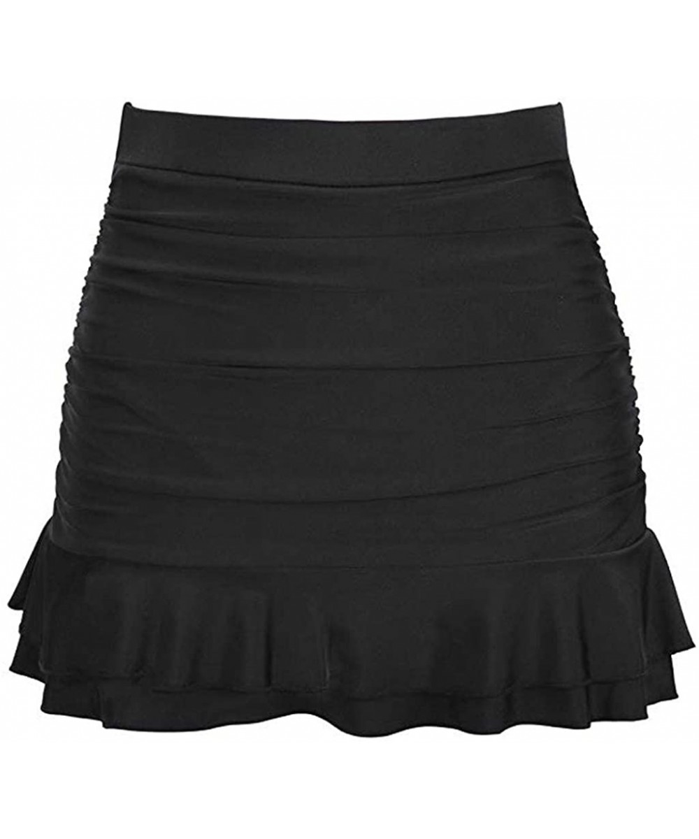 Women Swim Skirt Ruffle Bikini Tankini Bottom Ruched Tummy Control High Waisted Swimwear - Black - C3195G70GKY $15.36-Tankinis