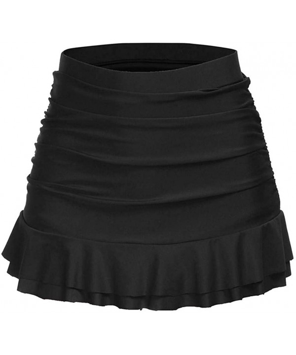 Women Swim Skirt Ruffle Bikini Tankini Bottom Ruched Tummy Control High Waisted Swimwear - Black - C3195G70GKY $15.36-Tankinis