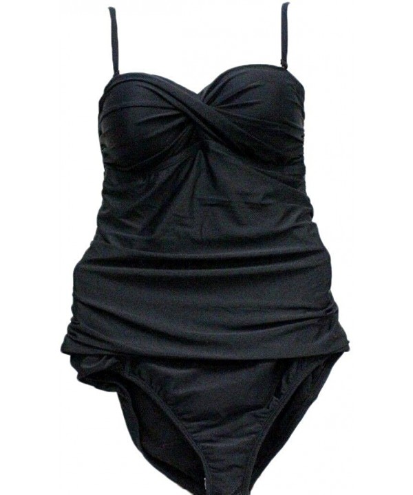 2Bamboo Women's Tankini Swim Two Piece Set (S 6-8- Black) - NEW - CJ18H7XO63N $17.85-Tankinis