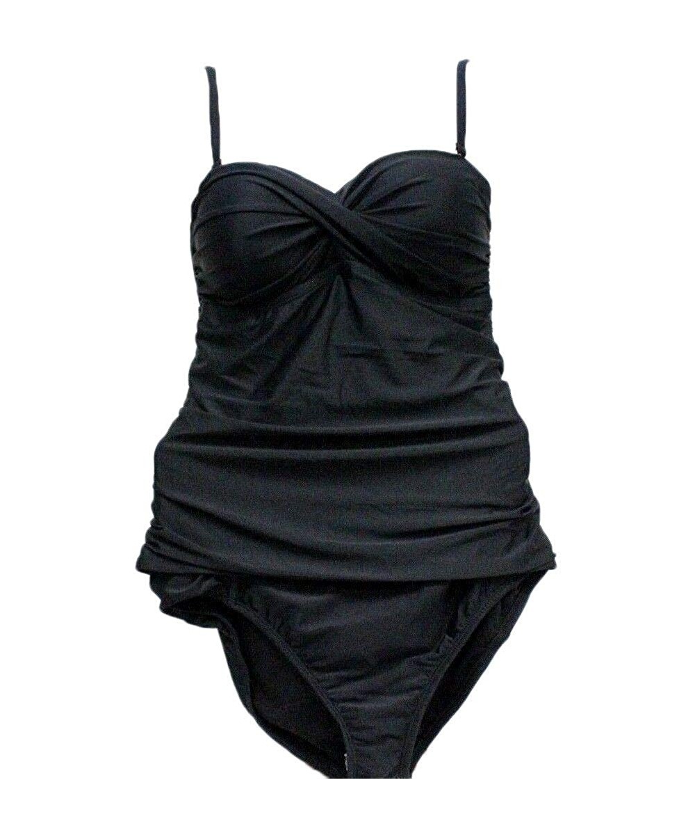 2Bamboo Women's Tankini Swim Two Piece Set (S 6-8- Black) - NEW - CJ18H7XO63N $17.85-Tankinis