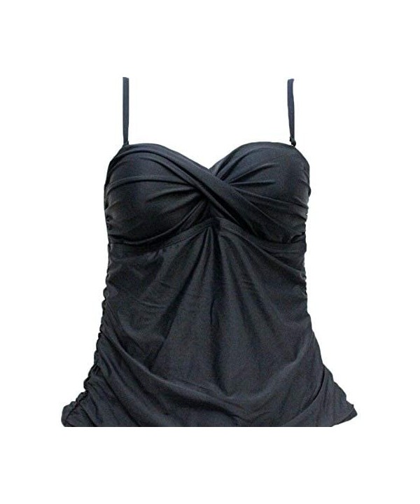 2Bamboo Women's Tankini Swim Two Piece Set (S 6-8- Black) - NEW - CJ18H7XO63N $17.85-Tankinis